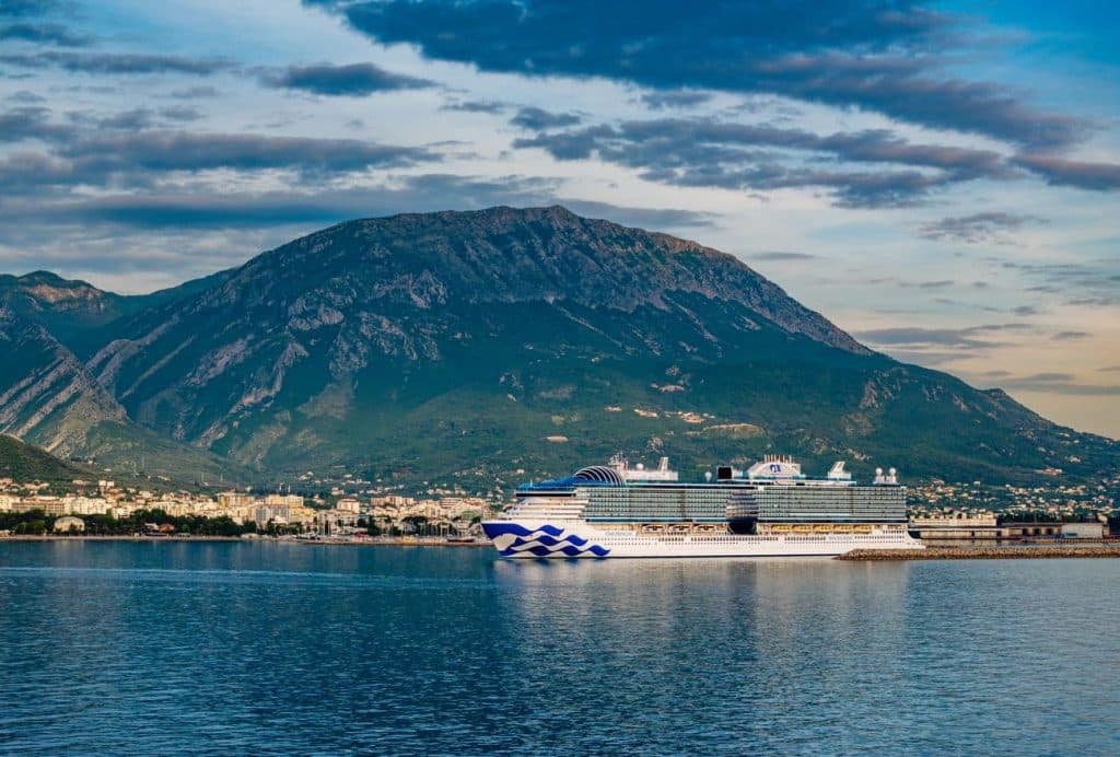 Star Princess docked below Mount Rumija at the Port of Bar in Montenegro