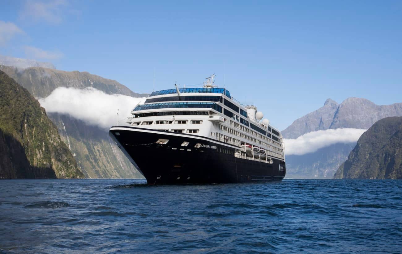 Azamara Journey cruising through Milford Sound in New Zealand