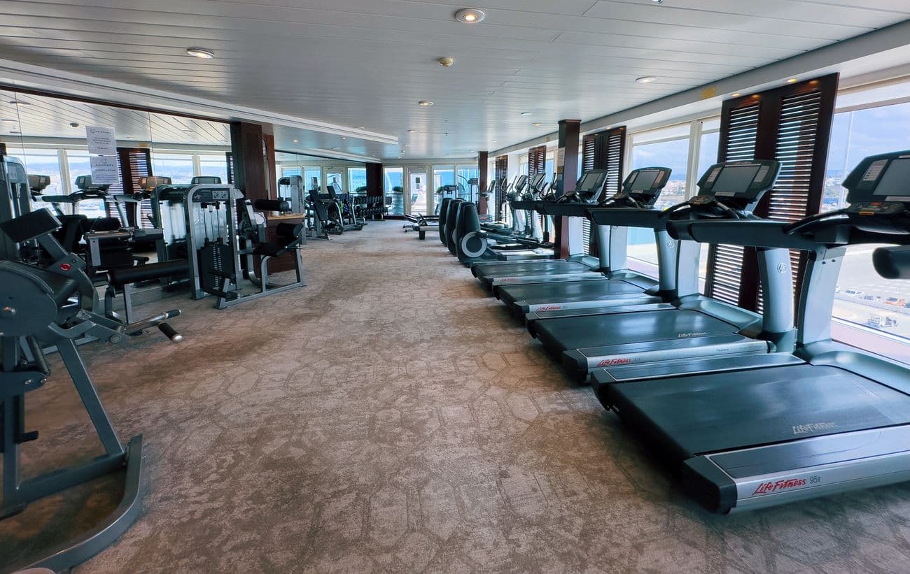 Onboard fitness center with treadmills and strength equipment