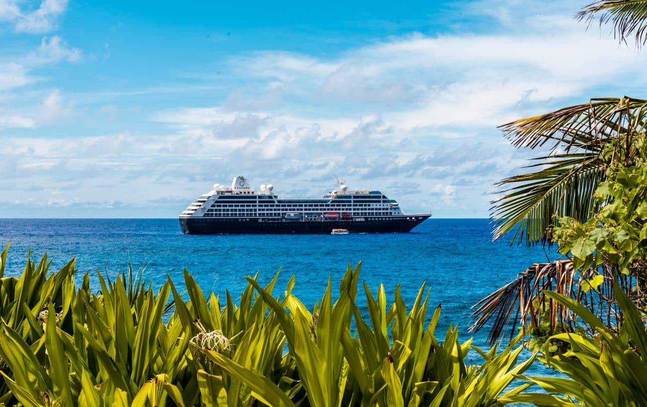 Azamara Onward anchored offshore near Pitcairn Island