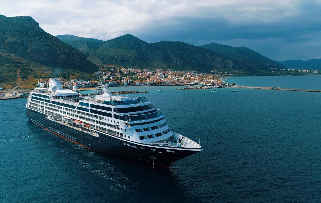 Azamara Quest cruising near Monemvasia on the Greek coast