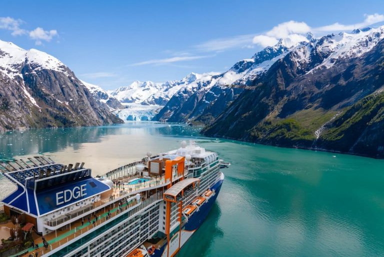 Celebrity Cruises 2028-2029 Itineraries Bring A Wider World Into View Celebrity Edge approaching Dawes Glacier in Alaska