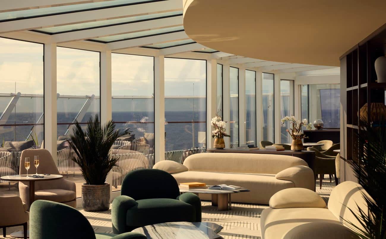 Explora Lounge with contemporary seating and panoramic ocean views