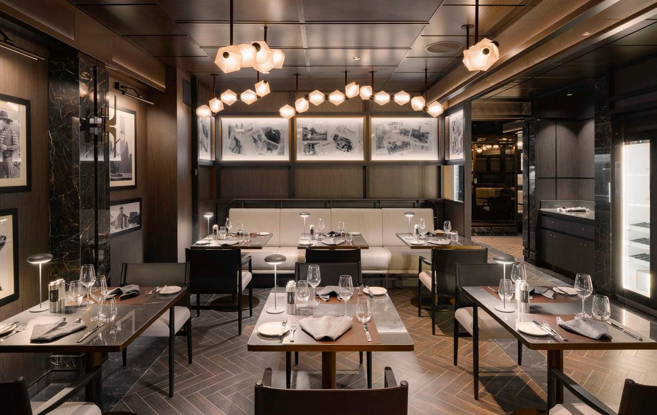 Marble and Co. Grill dining room with contemporary artwork