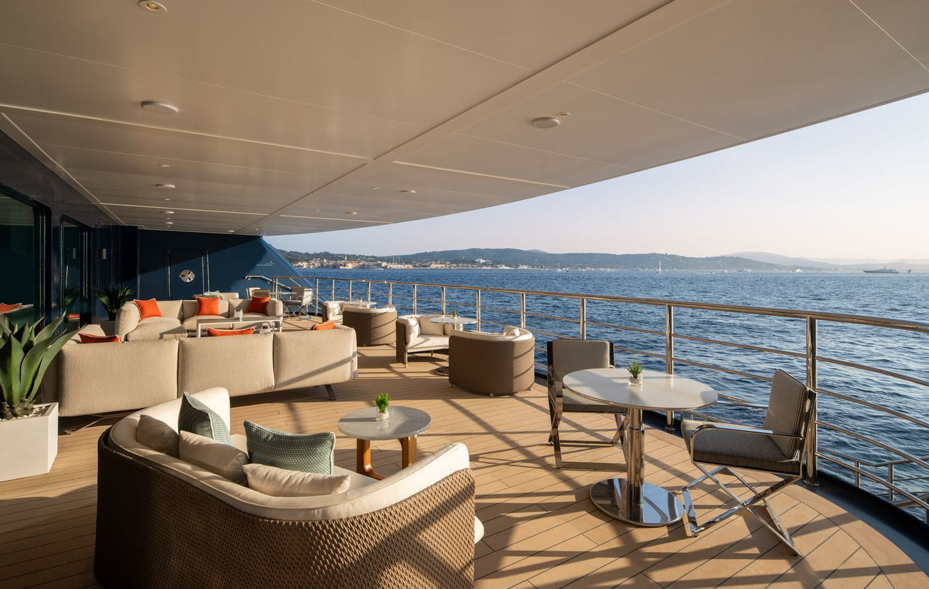 Marina Terrace with lounge seating overlooking the sea