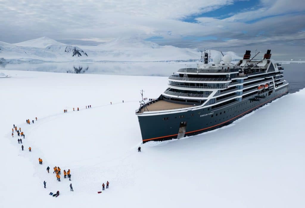 Aerial view of Seabourn Pursuit in Antarctica