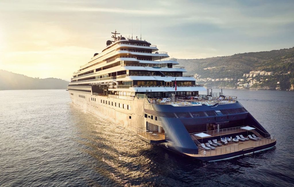 Evrima cruising near Dubrovnik, capturing the intimate scale of a yacht cruise experience