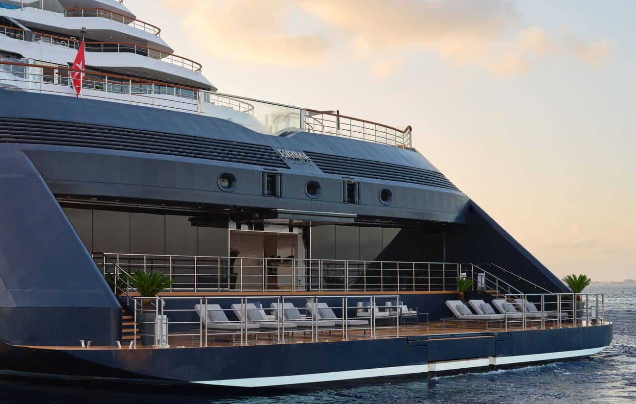 Ritz-Carlton Yacht Collection yacht Evrima showing the aft Marina Terrace