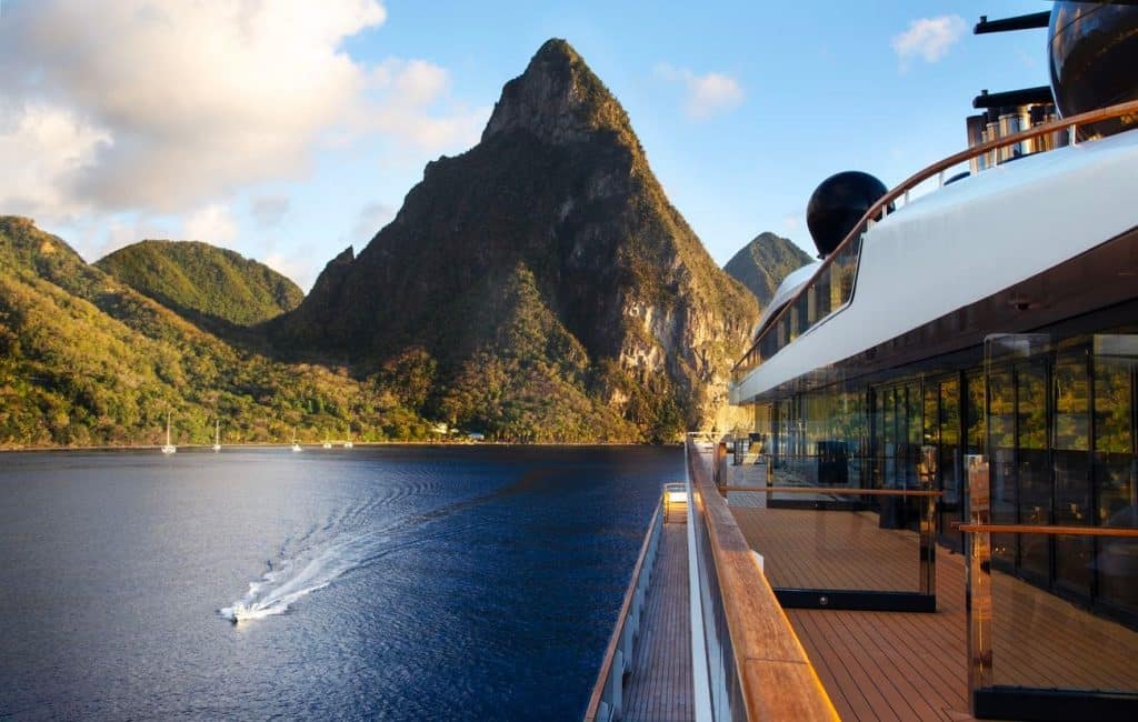 A yacht cruise experience aboard Evrima beneath the Pitons of Saint Lucia