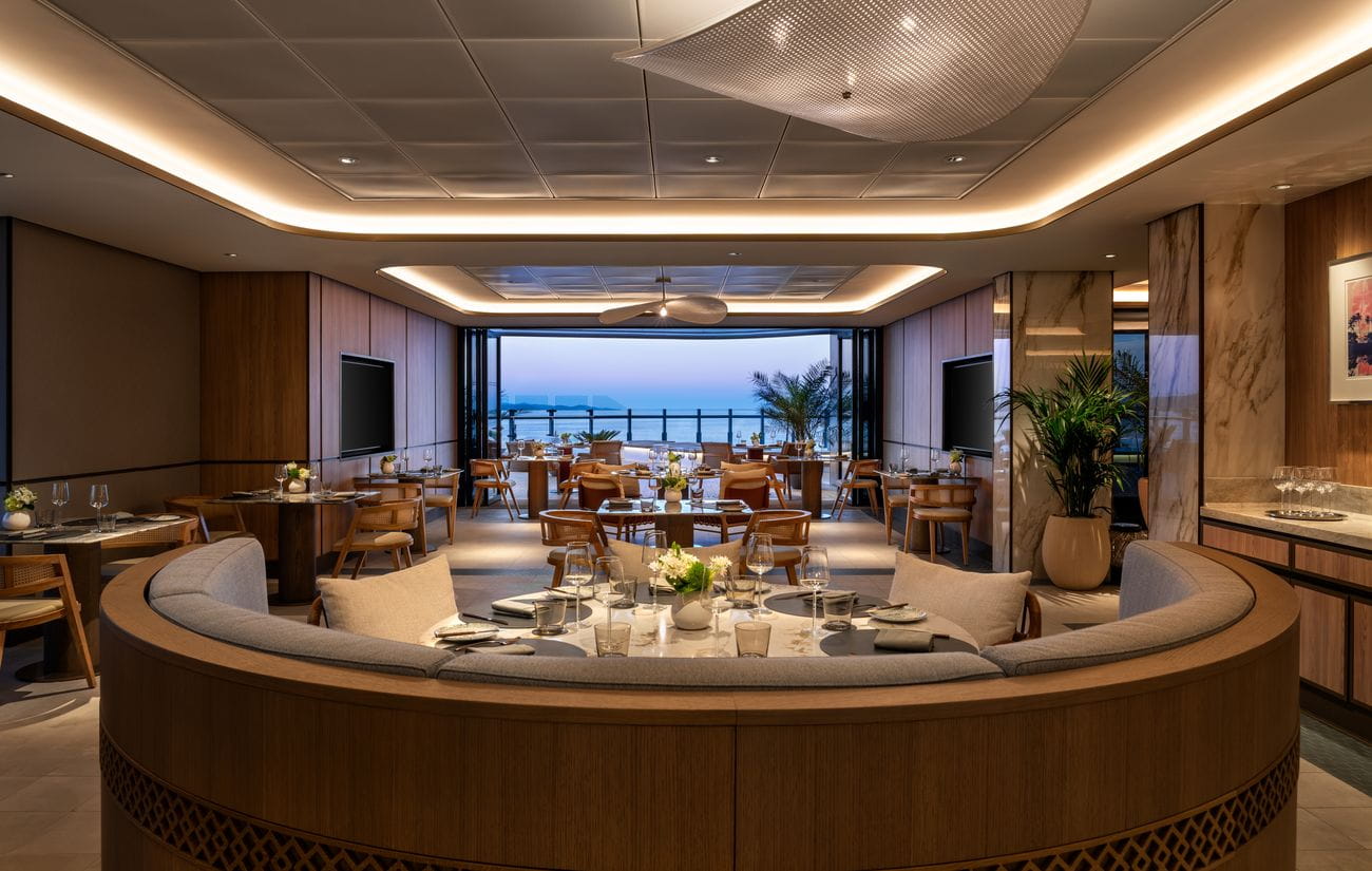 Beach House restaurant with wood interiors and ocean-facing tables