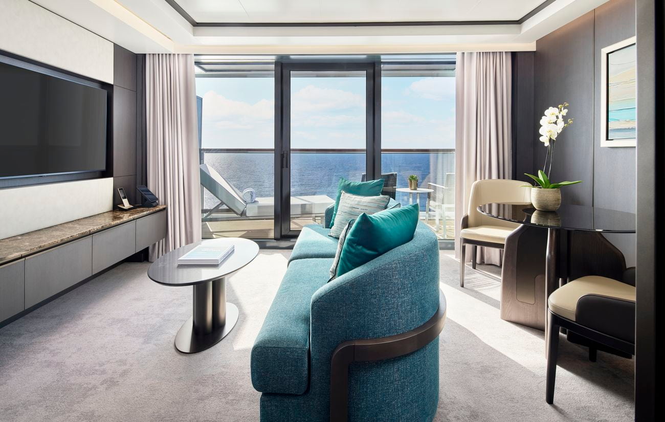 Luminara Signature Suite living room with private terrace views