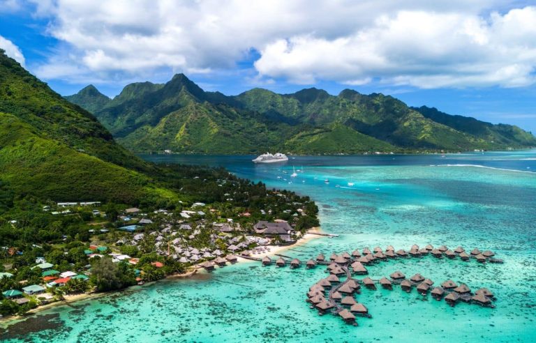 Seabourn Quest anchored in Moorea during the Seabourn Quest 2029 World Cruise